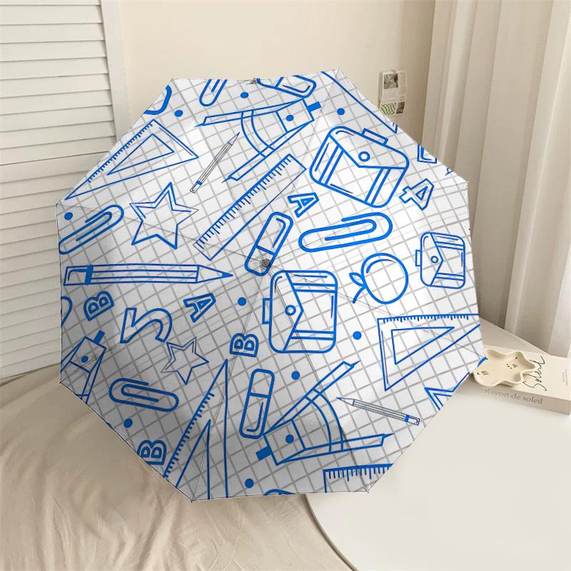 

1PC stationery school Automatic Open/Close Umbrella with Windproof, 8-Rib Sturdy Canopy, Durable Ribs, Fashionable Design, Outdoor Accessory, Fun Prin