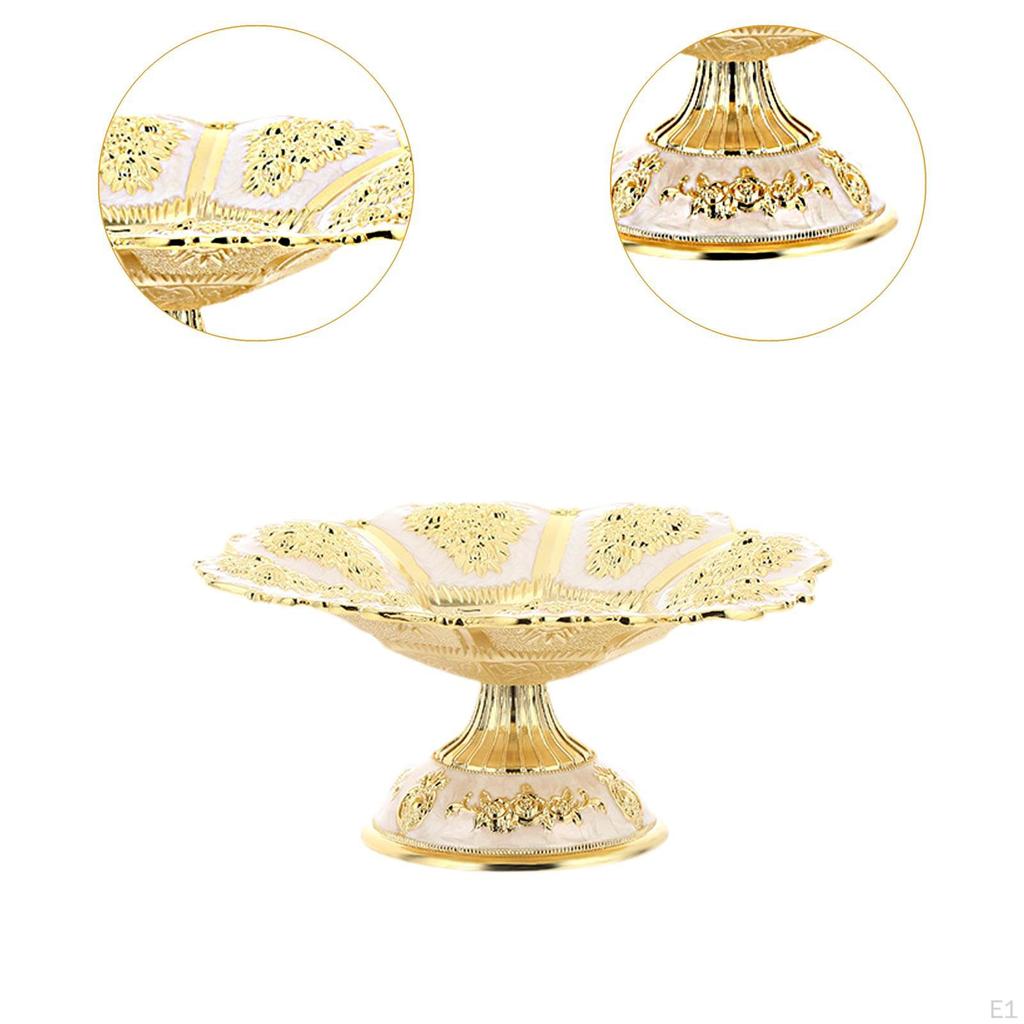 Decorative Pedestal Bowl Gold Embossed Fruit Metal Dish Platter for KTV Living Room