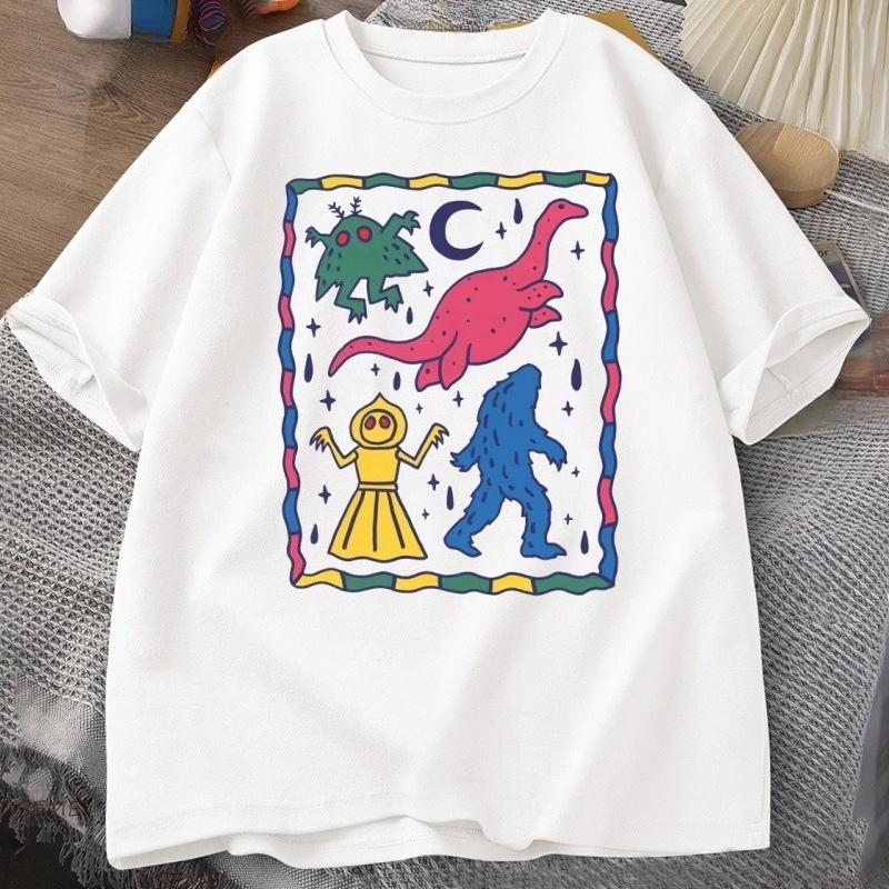 Colorful Cryptids T Shirt Unisex Women Cute Animal Printed Tshirt Casual Cotton Round Neck Tshirt Harajuku Streetwear Clothes Tops