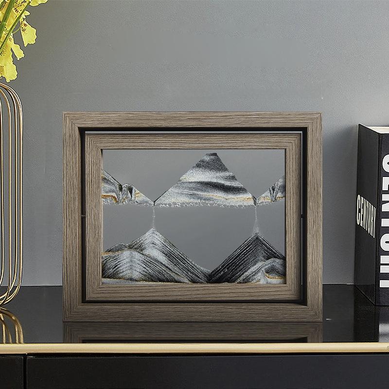Moving Sand Art 3D Sandscape Quicksand Liquid Hourglass Rotatable Wooden Frame Flowing Sand Painting Office Home Decor Gifts