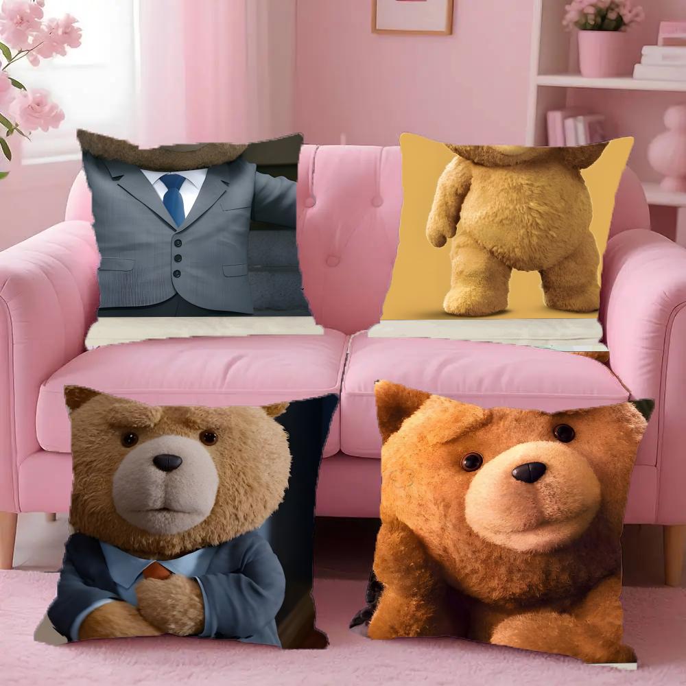 Movie Ted-Teddy Bear Cute Pillow Case Anti-Dustmite Pillowcase Invisible Zipper Silky Short Plush Sofa Cushion Cover