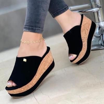 Pantofole Estive Moda 1 Zeppe Sandali Retro Bocca di Pesce Taglia Grande Donna Piattaforma Tacco Alto Colore Unico Scarpe Taglia Grande Sandalias