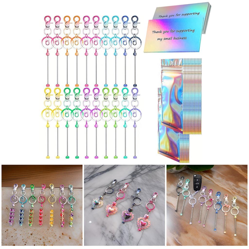 DIY Perlen Schlüsselanhänger Schmuckherstellungsset Praktisches Schlüsselanhänger Bastelset mit Vintage Metallperlen und Dankeskarten