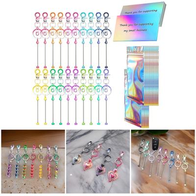 Conjunto para Fazer Chaveiros de Contas DIY Conjunto Prático para Criar Chaveiros com Contas de Metal Vintage e Cartões de Apreciação
