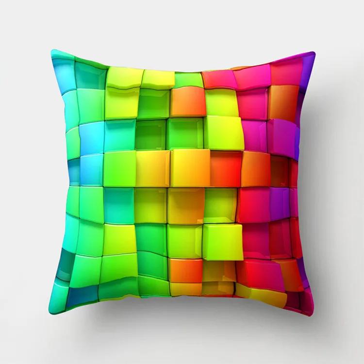 Colorful Geometric Pillow Case Polyester Cushion Cover Animal Rainbow Pillow Cover Decor For Home Car Sofa Decoration 45X45Cm