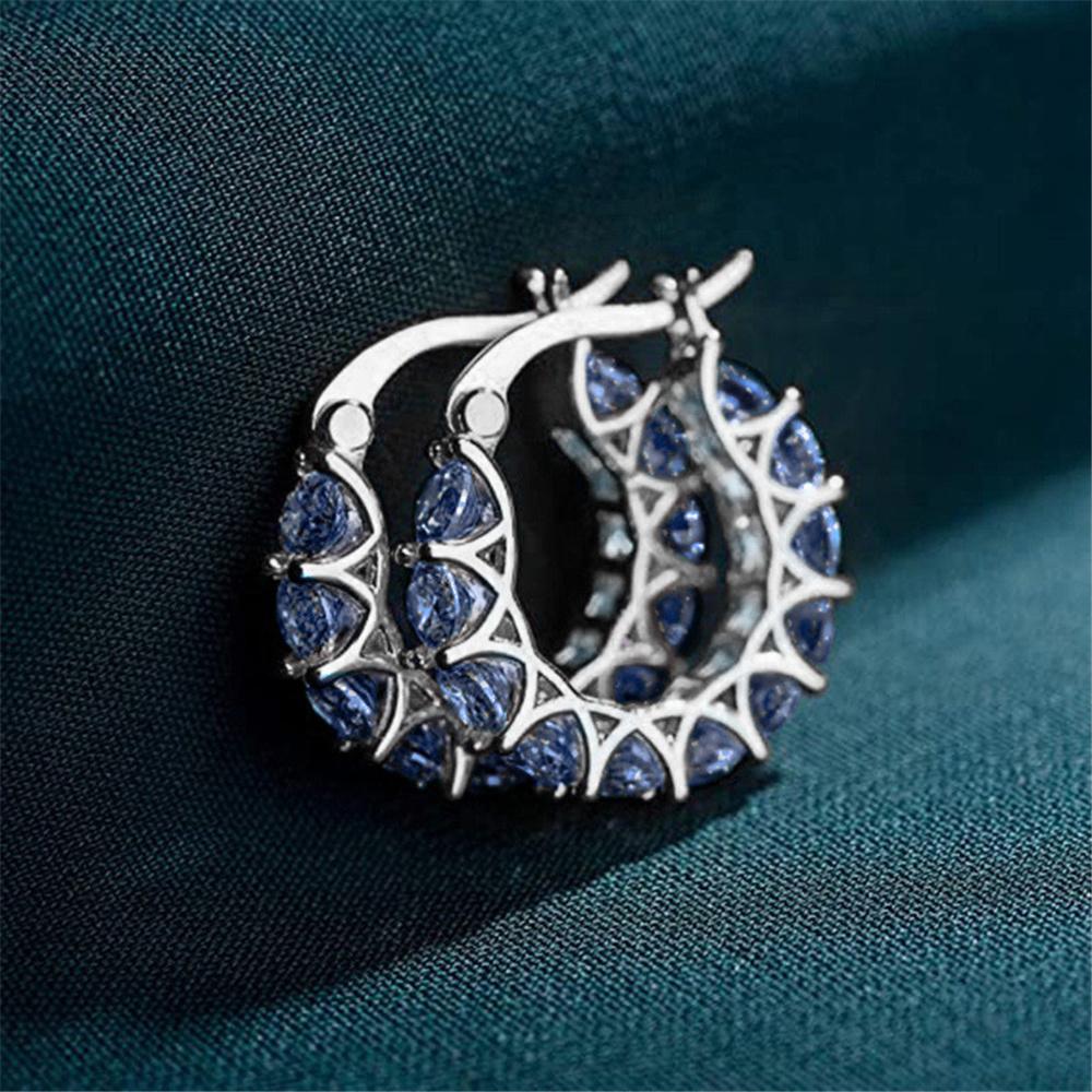 Charm Female White Green Blue Zircon Stone Hoop Earrings Gold Color Simple Round Wedding Jewelry For Women