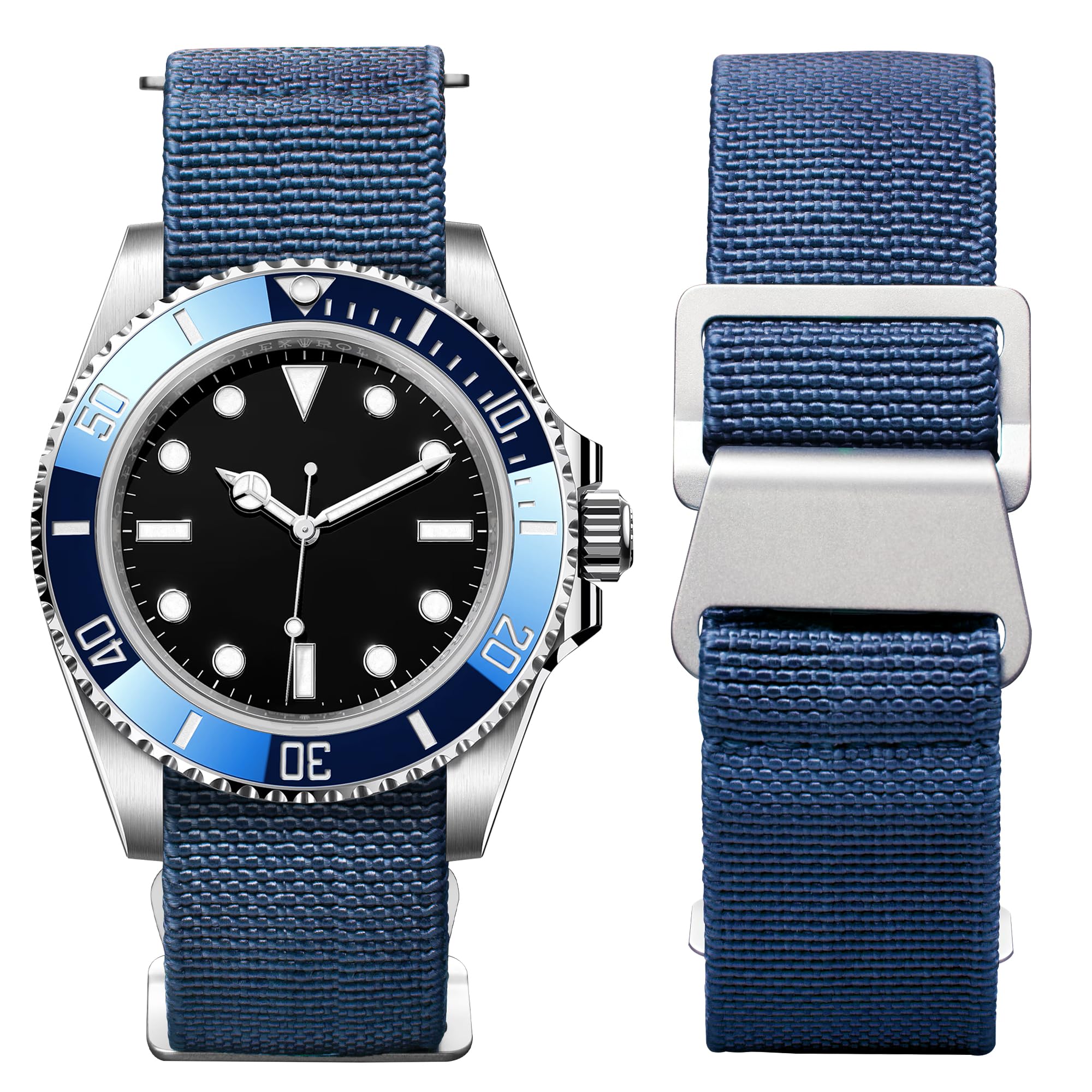 

[BINLUN] Watch Band, Elastic Nylon Fabric, Waterproof Military Grade Replacement Watch Strap, with Hook and Loop, for Men and Women, SilverBlack