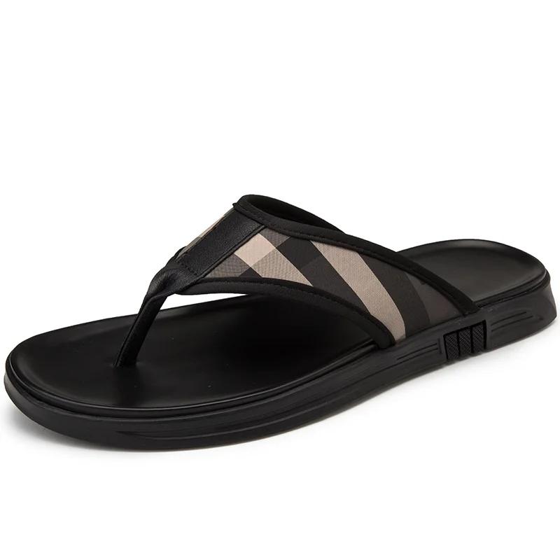 

Летние мужские тапочки, шлепанцы люксового бренда, дышащая дизайнерская нескользящая повседневная обувь, высококачественные удобные пляжные сандалии, мокассины 44 чёрный