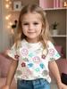 T-shirt Fille Mignon Motif Nœud d'Amour Manches Courtes pour Enfants T-shirts Graphiques Vêtements Y2k Mode Filles Pull Hauts d'Été