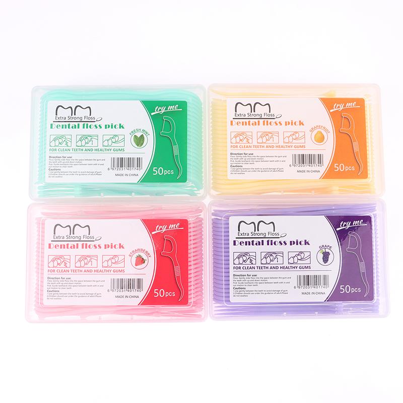 50Pcs Dental Floss Interdental Brush Teeth Tooth Clean Stick Oral Hygiene Fruit