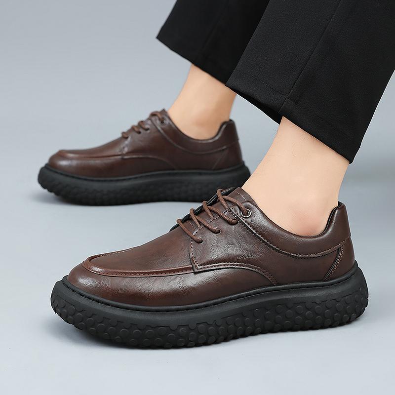 

Men s Leather Shoes with Thick Non Slip Sole Breathable Business Casual Shoes Durable Classic Design Business Oxford Shoes 2025 39 коричневый