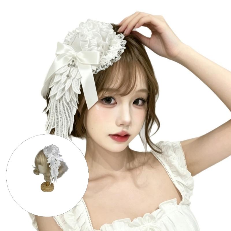 Lace Fascinator Hair Clip for Women Girl, Mini Hat Headpiece with Wing Design for Costume Parties, Stage Wear, Photoshoots