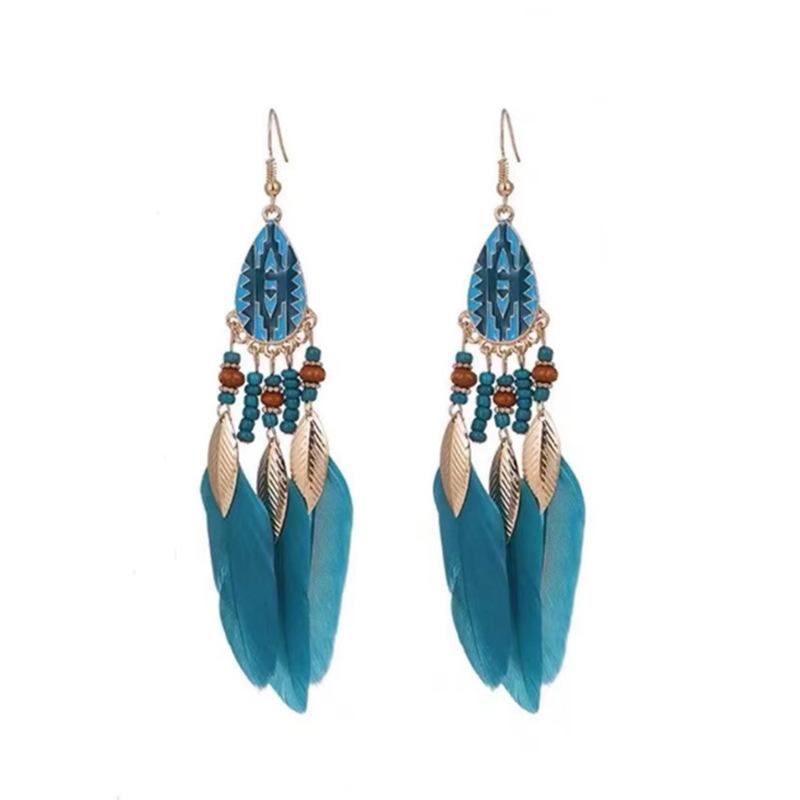 Ethnic Style Super Fairy Feather Earrings Bohemian Holiday Wind Ear Hook Premium New Chinese Beaded Earrings Women