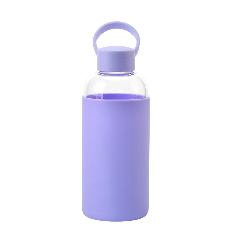 Sports Portable Water Cup With Silicone Cover, Student Couple Easy Cup High Borosilicate Glass Water Cup