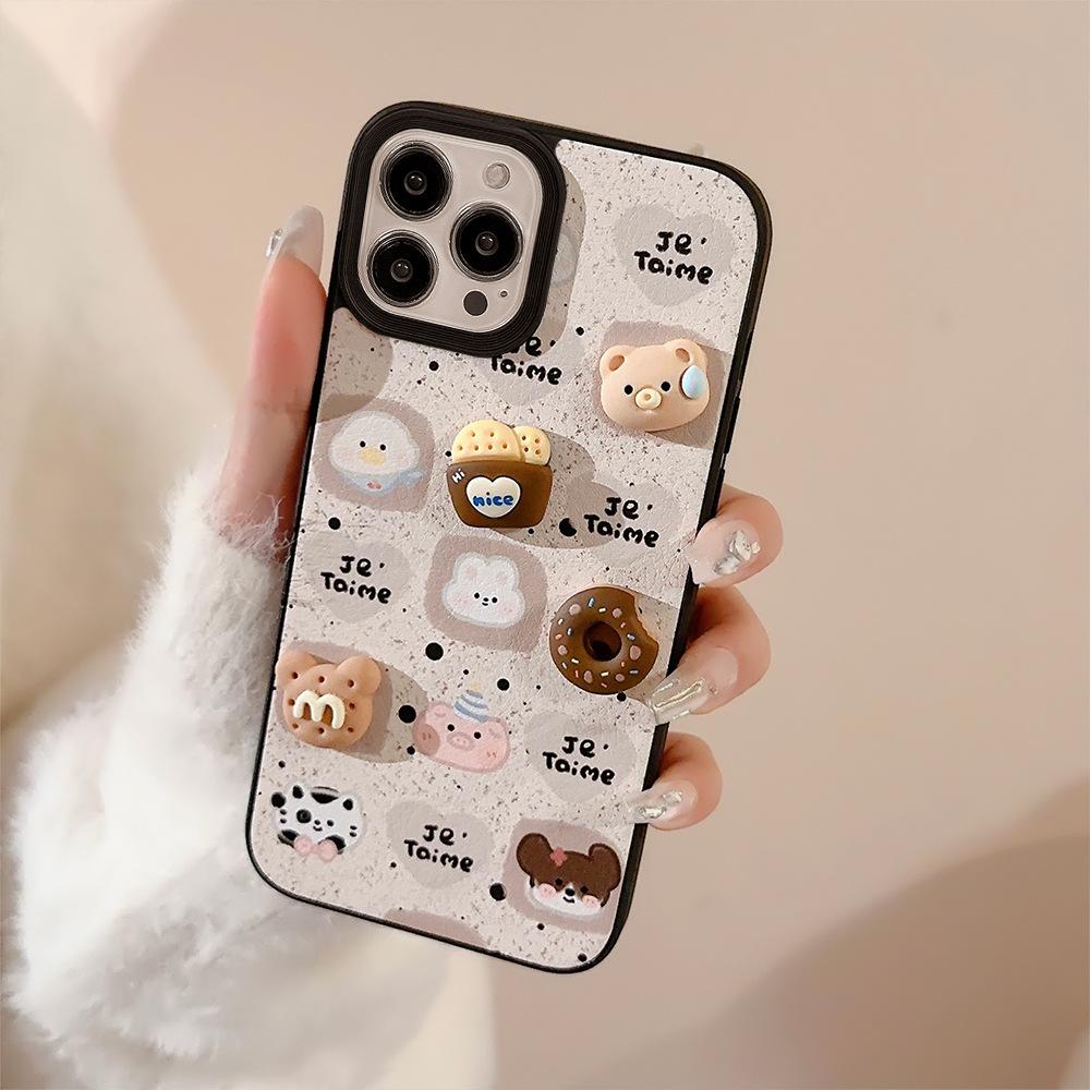 Niedlicher Bär für iPhone 16 Handyhülle 17 Promax Hautmuster 15 für iPhone 13 Dreidimensionale Kekse 11 Herbst