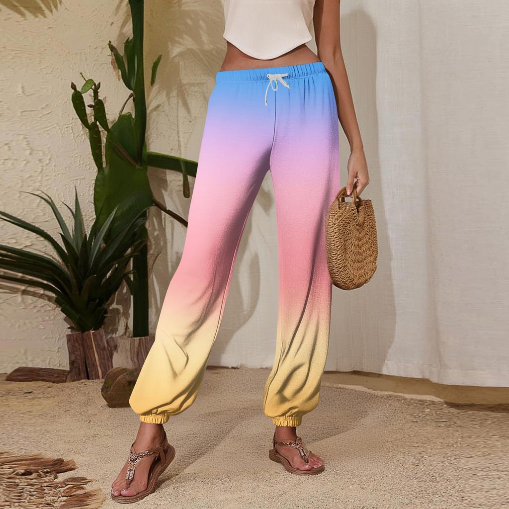 Women's Casual Gradient Print Jogger Pants with Drawstring Elastic Waistband and Cuffed Ankles