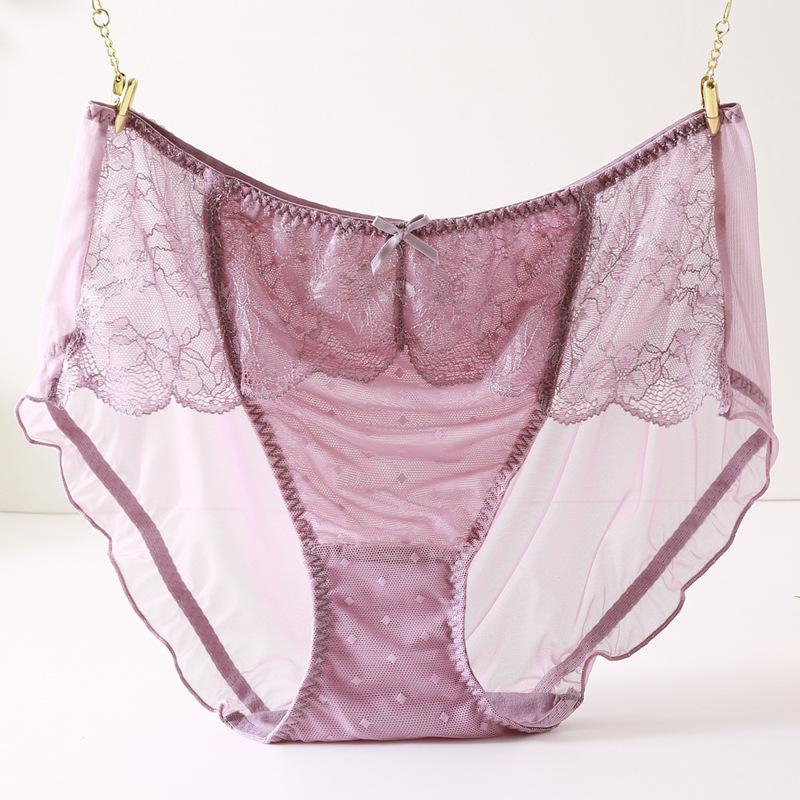 

Милое нижнее белье больших размеров с треугольными чашечками, женские кружевные трусы, прозрачные сексуальные трусы с оборками и высокой талией XXL светло-фиолетовый