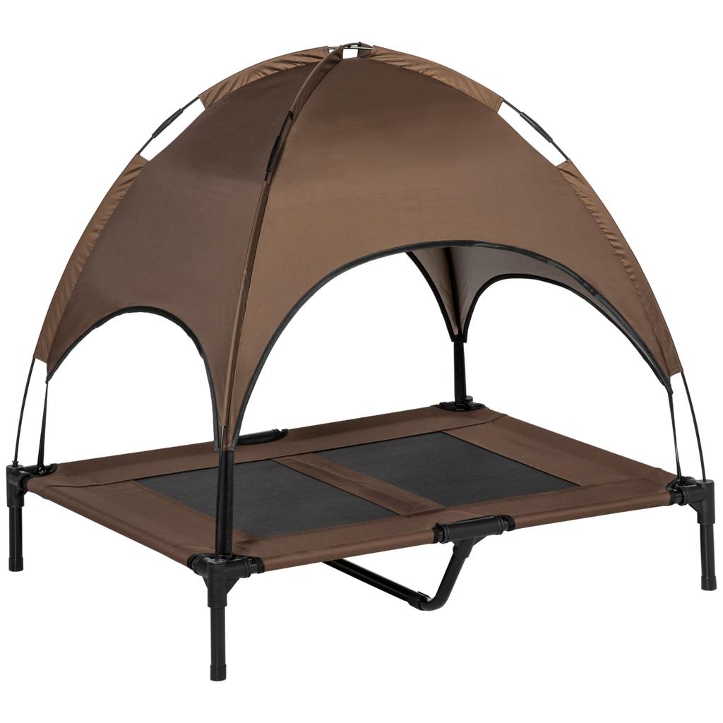 Elevated Dog Bed with Canopy, Pet Bed, Dog Lounger Outdoor with Roof, Breathable, Taffeta Fabric for Camping Coffee 92 X 76 X 90 Cm