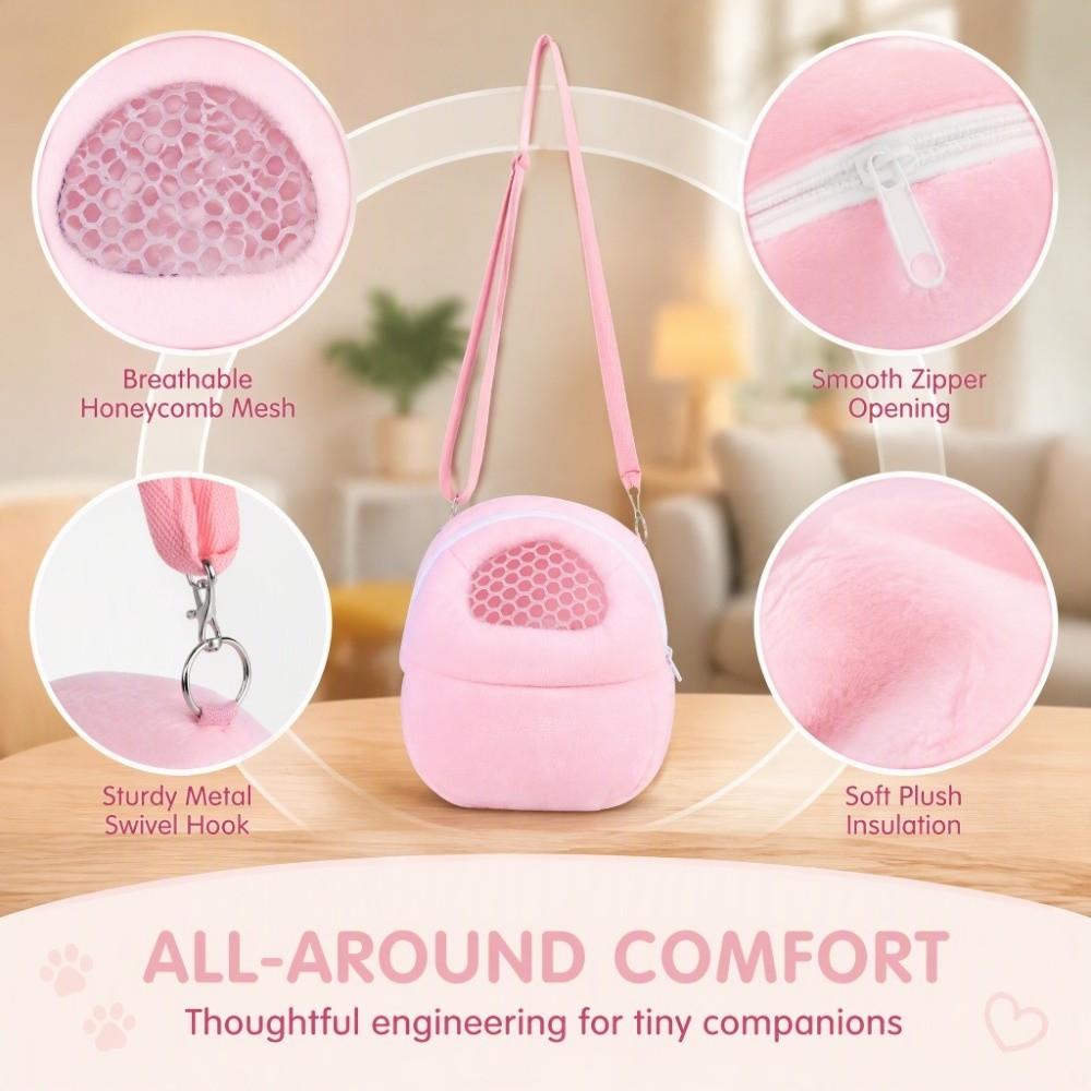 Short Plush Pet Carrier Bag Pink Sleep Traveling Bag Convenient Pocket Carrier Bag Ferret