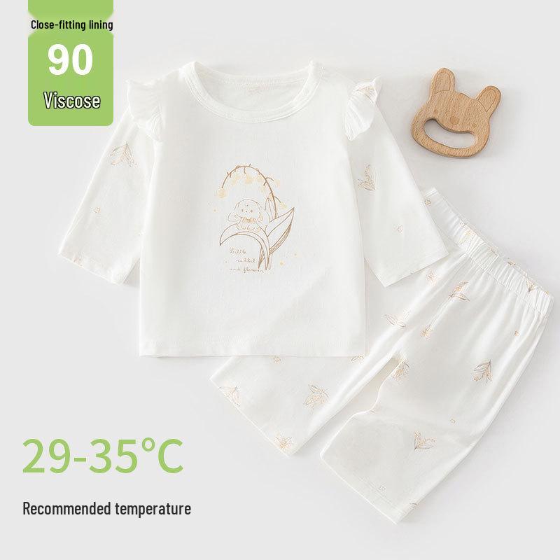 Wind Chime Floral Baby Pajamas: Summer Cotton, Long Sleeve A-Class, Airy Home Set for Baby Girls