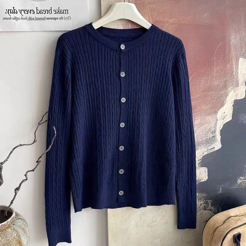 Women's thin Knit Cardigan Spring and Summer Solid Color Round Neck Knit Cardigan