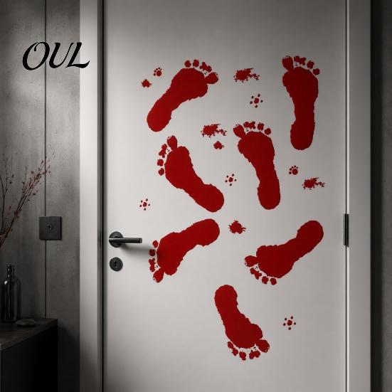Stain-proof Window Cling Halloween Blood Handprints/Footprints Wall Stickers, Removable Decals, Spooky Waterproof PVC Decal DIY Decoration for Living
