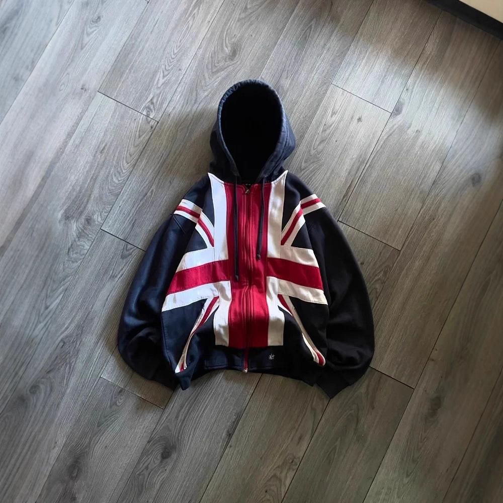 Hot-selling Mi Flag Hooded Zip-Up Sweatshirt, Loose Trendy Brand Jacket, Casual Top for Men and Women