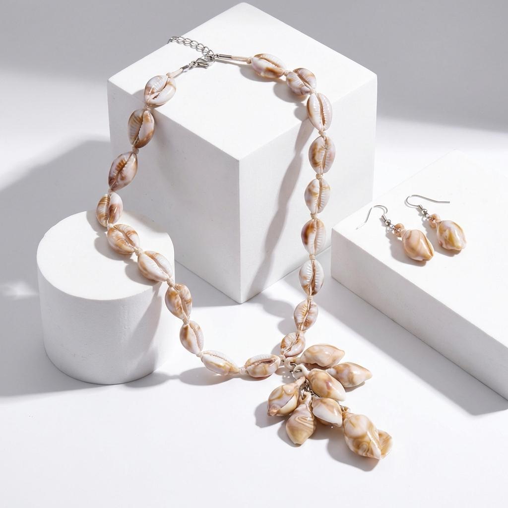 Creative Acrylic Sea Shell Necklace Earrings Set For Women Bohemian Conch Pendant Tassel Choker Beach Vacation Hawaiian Jewelry
