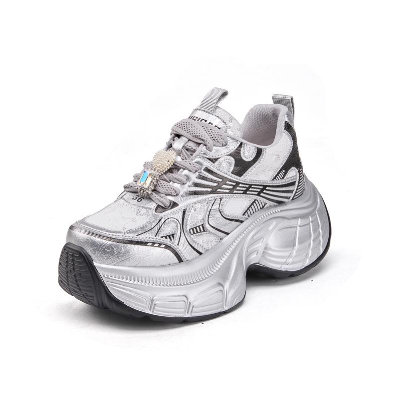 Thick-soled dad shoes women's 2025 spring and summer new versatile hollow mesh breathable inner height increase women's shoes popular genuine