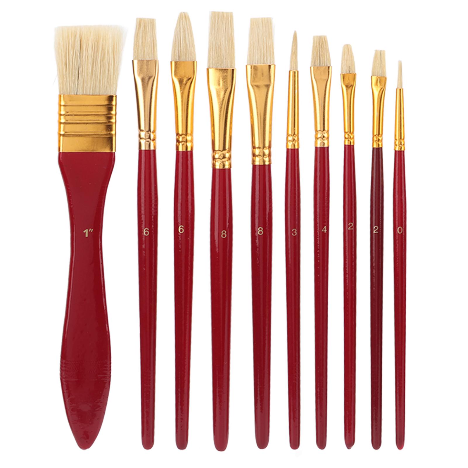 

10Pcs Oil Paint Brushes Durable Wood Nylon Bristles Wide Application Glossy Texture Painting Brushes with Storage Bag