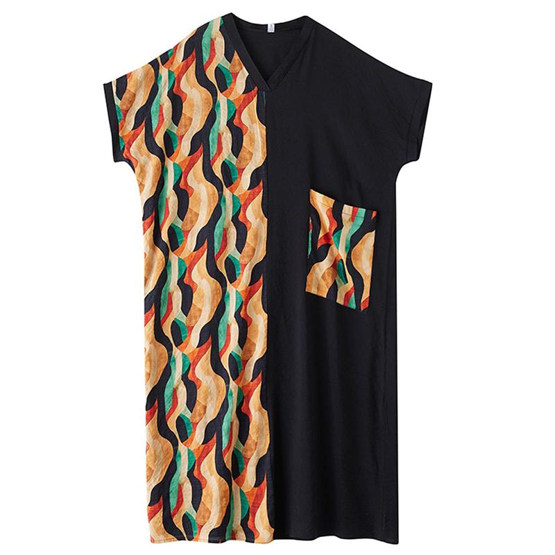 

XITAO Платье с принтом, пэчворк, карман, ZMY1085 One Size жёлтый