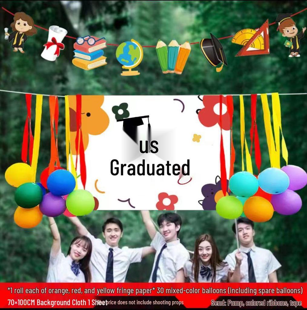 2026 Children's Day Graduation School Decoration: Rainbow Balloon & Ribbon Setup for Outdoor Classroom Camping Atmosphere
