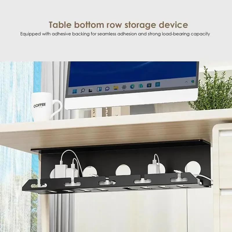 Asztal alatti kábelkezelés Fém kábeltálca asztal alatt, bilinccsel, elosztó kábeltartóval, fúrás nélkül Stabil, tágas kellékek