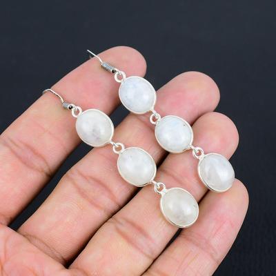 Náušnice z přírodního měsíčního kamene | 925 Sterling Silver | Náušnice s háčkem | Ručně vyráběné visací stříbrné náušnice pro ženy a dívky