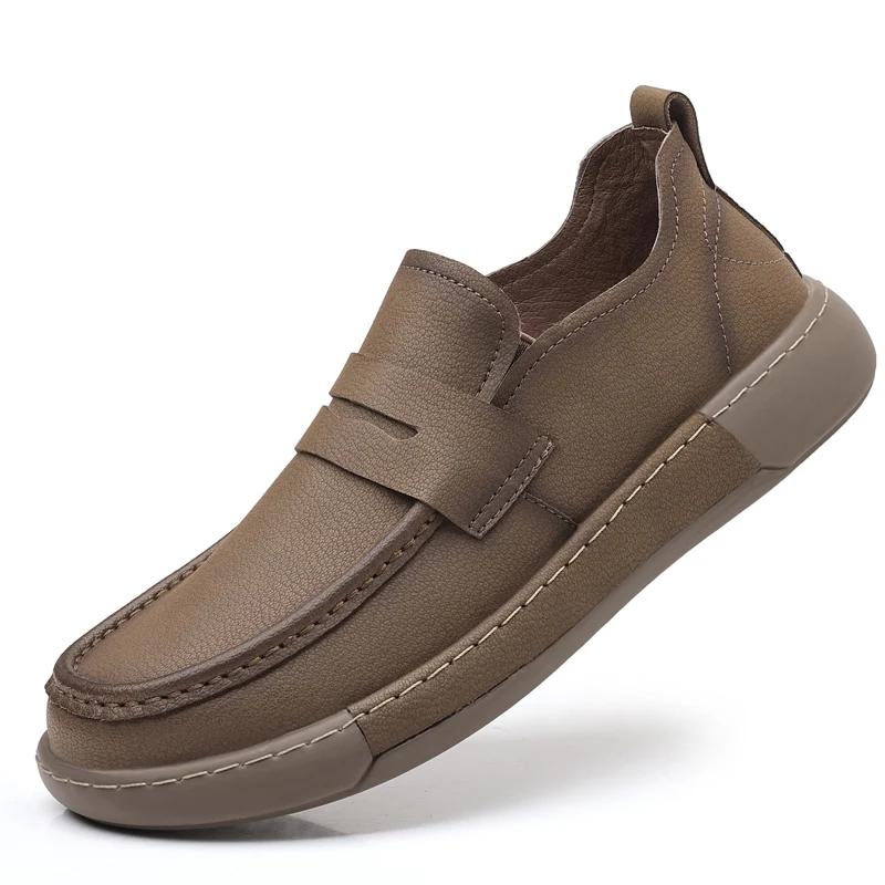 Fashion British Style Genuine Leather Men Loafers Casual Business Office Shoes Brand Fashion Comfy Antiskid Flat Designer Oxford Loafers