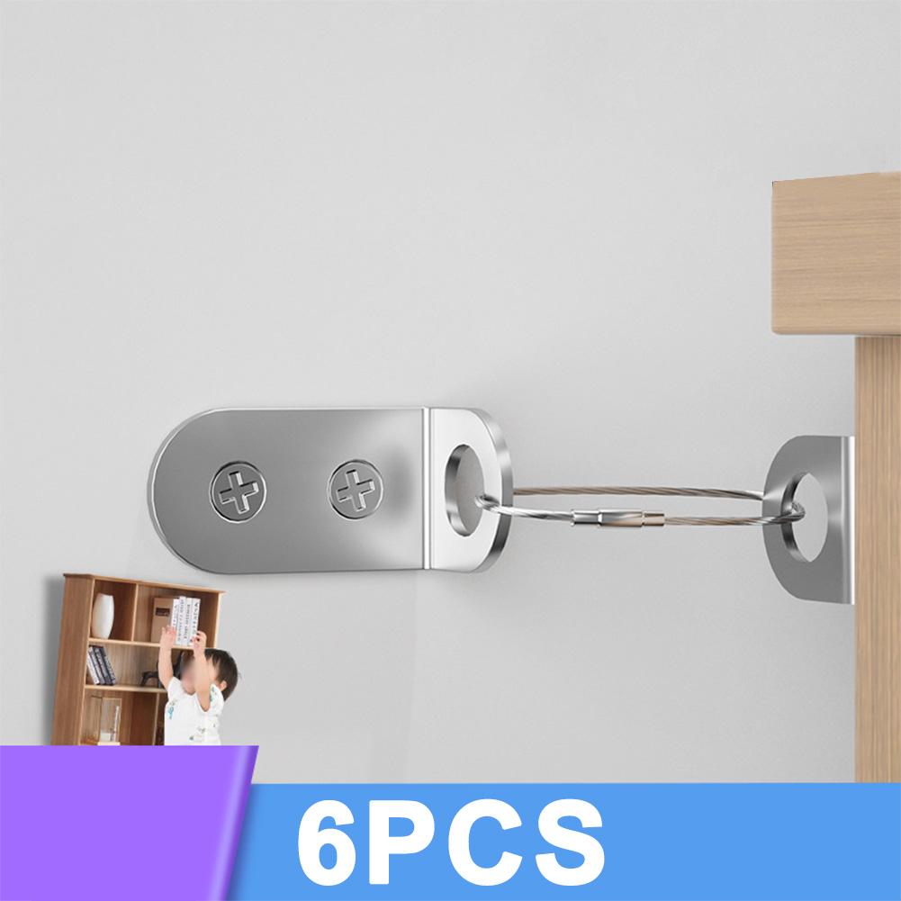 Juego de 6 Dispositivos de Seguridad Anti Vuelco para Muebles con Cables de Acero y Soportes de Hierro para Prevenir el Vuelco de Armarios y Muebles