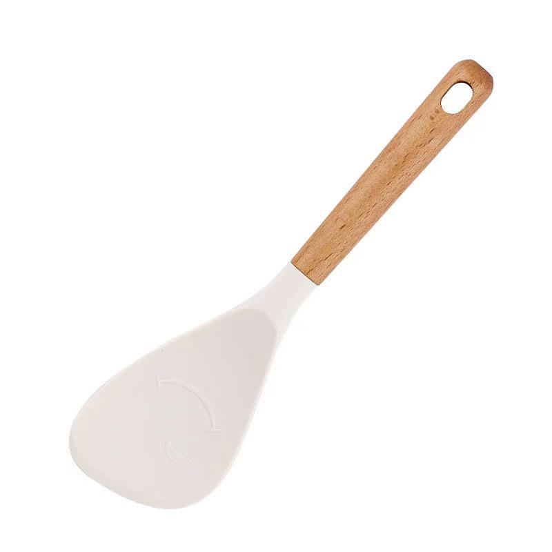 6-teiliges Küchenutensilienset aus Massivholz und Silikon: Hitzebeständige, antihaftbeschichtete Kochutensilien mit Aufbewahrung