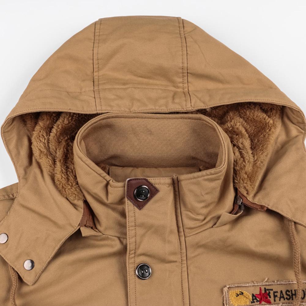 Men's Work Jackets 2025 Autumn and Winter New Solid Color PlushThickened Outdoor Camping Hooded Coat Men's Loose Fitting Jackets