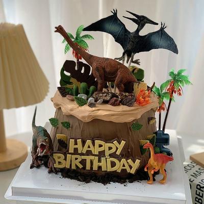 Dinosaur Park Theme Cake Decoration Tyrannosaurus Rex 3D Ornaments for Men's First Birthday Forest Dessert Table Accessories