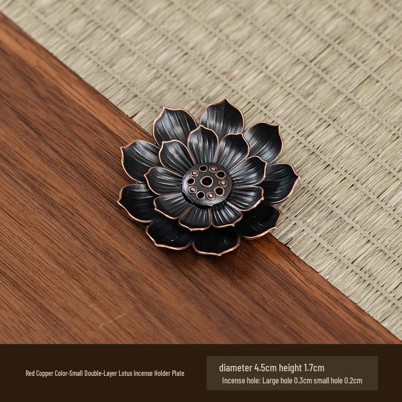 Double-Layer Antique Lotus Incense Burner for Tea Ceremony and Buddha Worship with Multi-Hole Sandalwood Stick Holder.