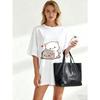 Women's Short-Sleeve T-Shirt with Cute Cartoon Cat & Gray Pet Heart Print