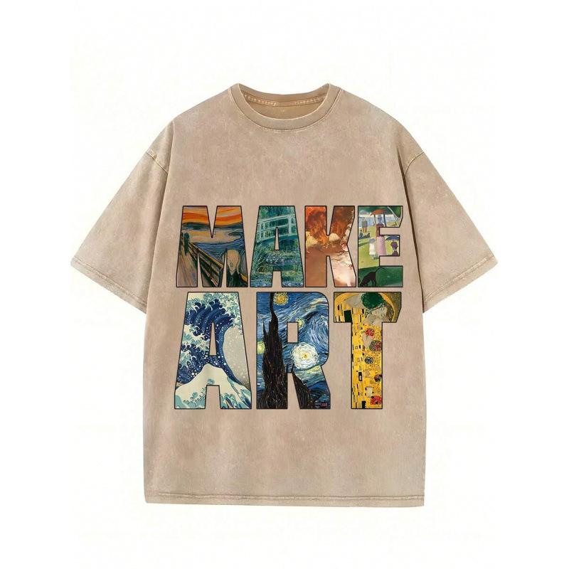 Washed Retro Cotton 230G1 Piece, 230G Washed T-Shirt, Art Printed Letts M хаки