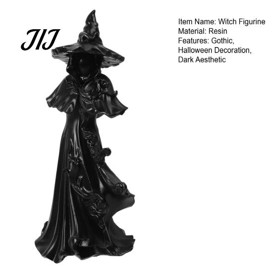 Wicca Altaar Accessoires 12 Inch Zwart Hars Gezichtsloze Heksenbeeldje, Gotisch Spookachtig Geklede Statue met Fantasy Collectie Beelden Puntige Tovenaar