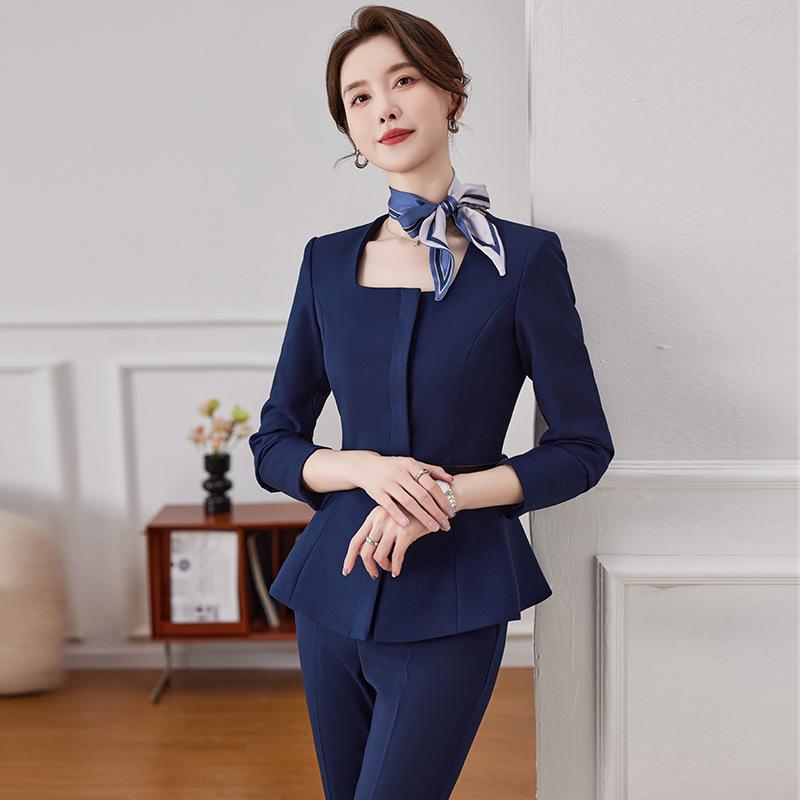 Women's Dark Blue Professional Suit - Spring/Summer Hotel Manager Reception Uniform