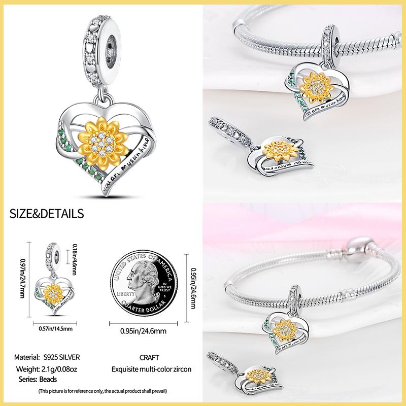 Brand New Copper Fashionable Gold Sunflower Heart Charm Beads For Brand Original Bracelet Diy Jewelry