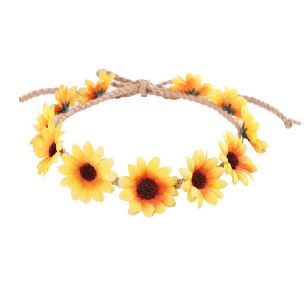 Boho Flower Headband Hair Wreath Floral Garland Crown Halo Headpiece with Ribbon