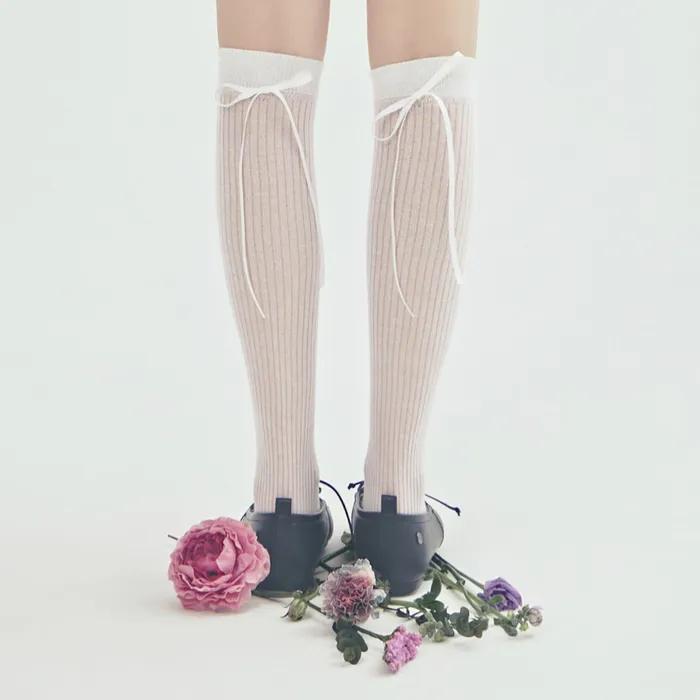 [2SET] Grace Back Ribbon See-through Knee Socks 2 colors