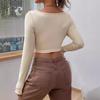 Women's Spring Summer Slim Front Twist Long Sleeve T-Shirt