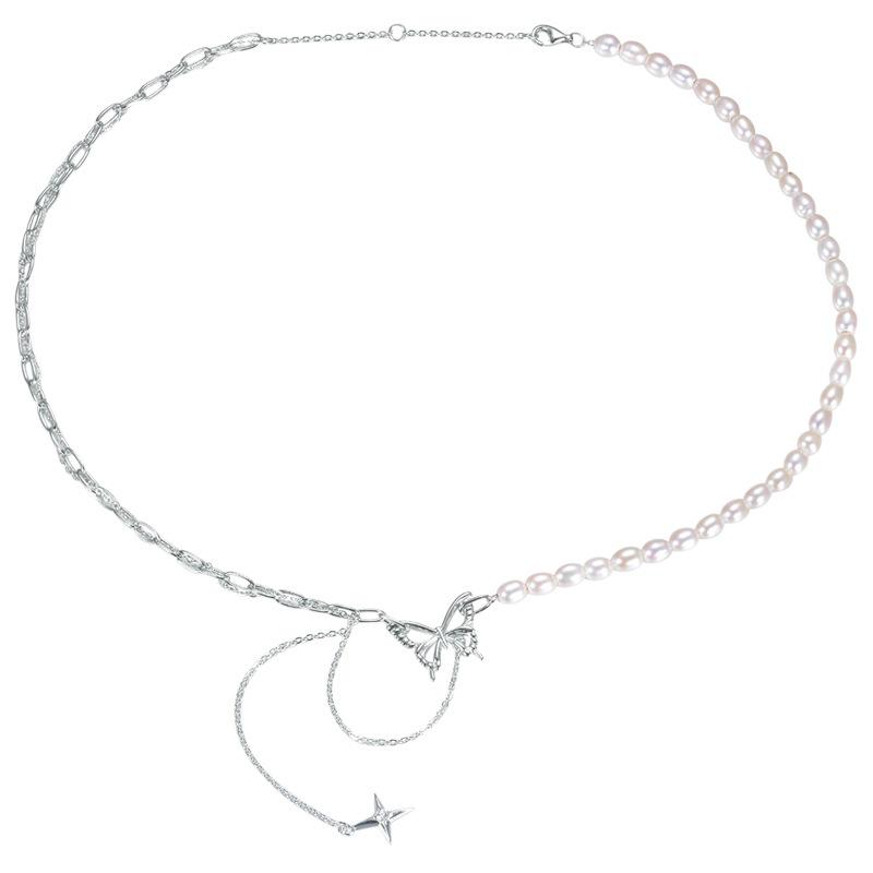 Elegant S925 Sterling Silver Butterfly Necklace with Freshwater Pearls for Women S925 Silver