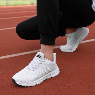 Spring New Fly-woven Breathable Running Shoes Sports Women's Casual Shoes, Soft-soled Couple's Men's and Women's White Shoes